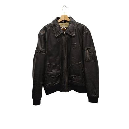Giacca vintage in pelle marrone anni 80 modello bomber