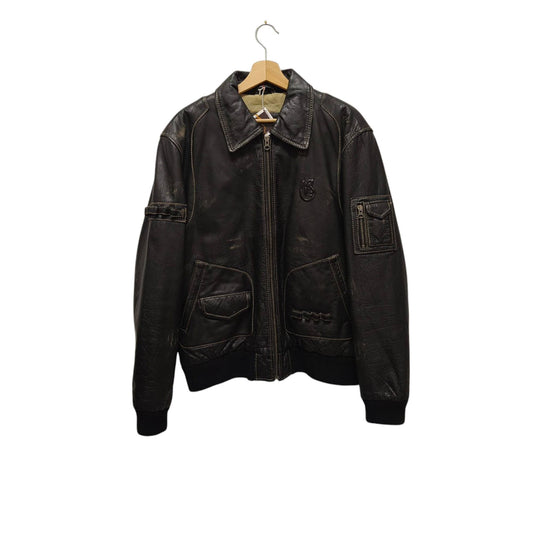 Giacca vintage in pelle marrone anni 80 modello bomber