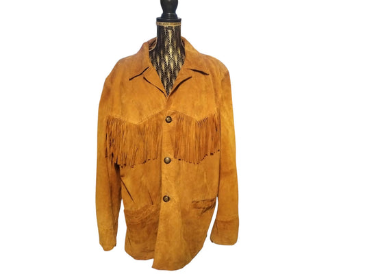 Giacca vintage in pelle marrone con frange