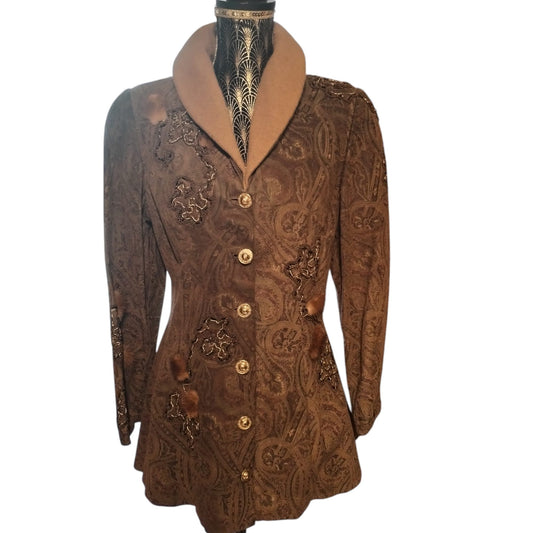 Giacca in pelle stampata vintage con ricami