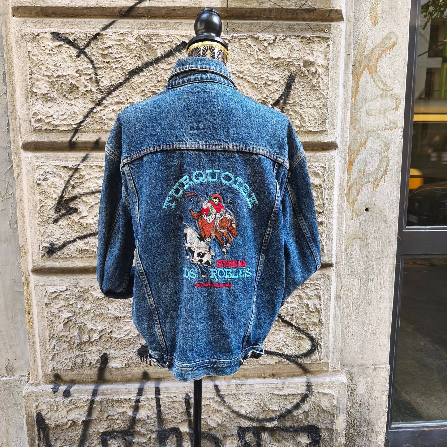 Giacca vintage in jeans Turquoise Taglia xl