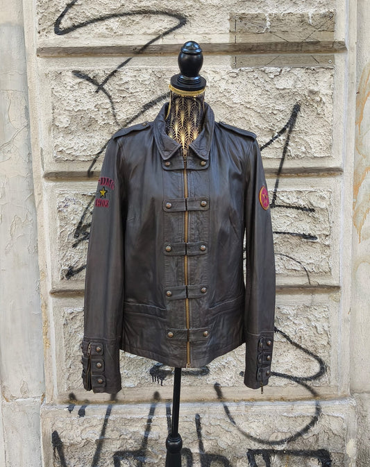 Giacca vintage in pelle Harley Davidson testa di moro