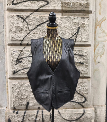 Gilet vintage in pelle nera