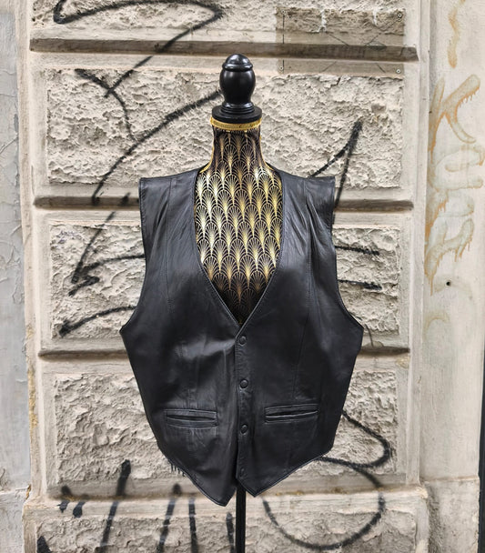 Gilet vintage in pelle nera