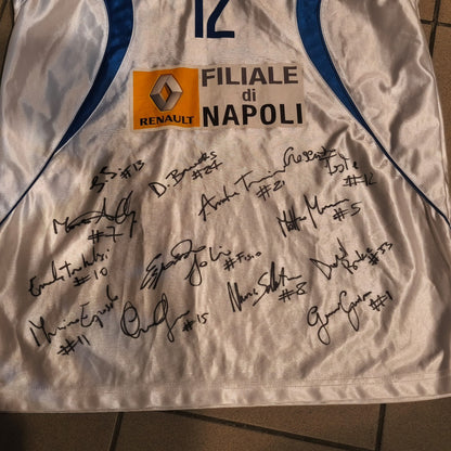 Canotta basket vintage dell'Azzurro Napoli con autografi Taglia xl
