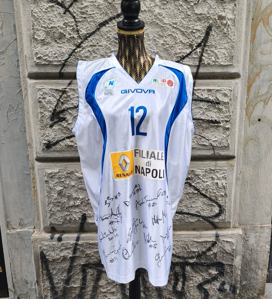 Canotta basket vintage dell'Azzurro Napoli con autografi Taglia xl