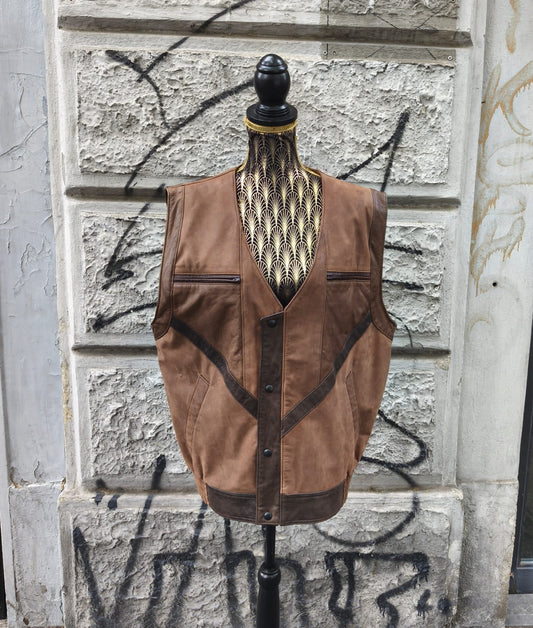 Gilet vintage in pelle marrone Taglia 50