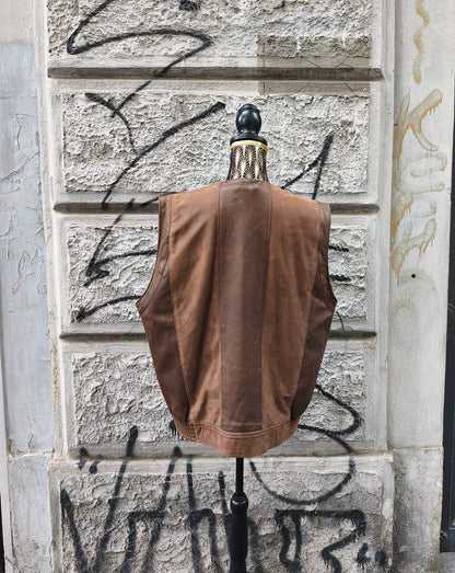 Gilet vintage in pelle marrone Taglia 50