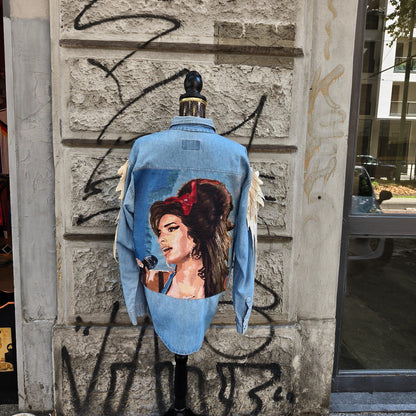 Camicia vintage in jeans customizzata Amy Winehouse Taglia L