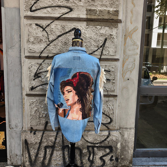 Camicia vintage in jeans customizzata Amy Winehouse Taglia L