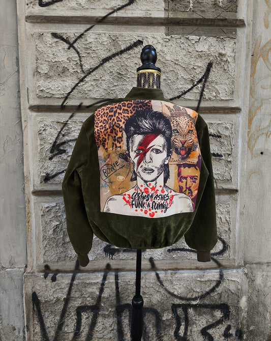 Bomber verde oliva in alcantara vintage custom David Bowie Taglia 54