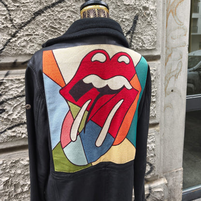 Giacca Calvin Klein vintage in pelle custom Roling Stones