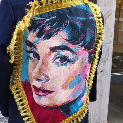 Cappotto donna blu vintage custom in pura lana Audrey Hepburn