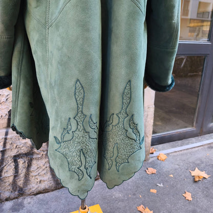 Montone shearling vintage verde smeraldo con ricami