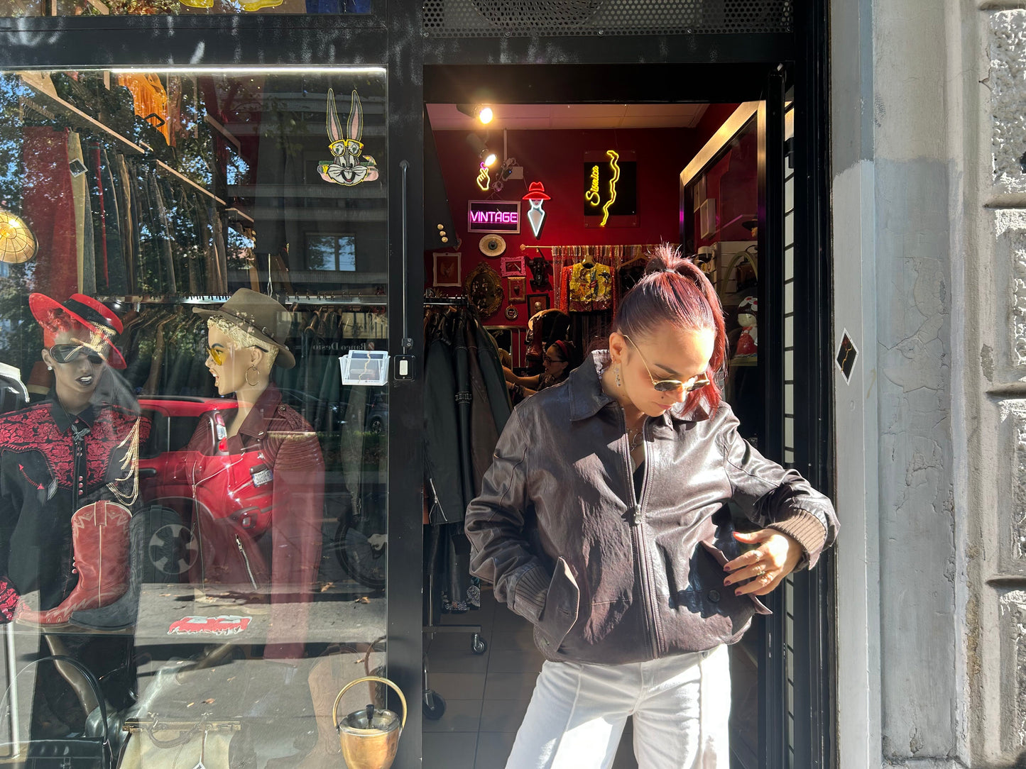 Bomber unisex vintage in vera pelle marrone Boss by Hugo Boss