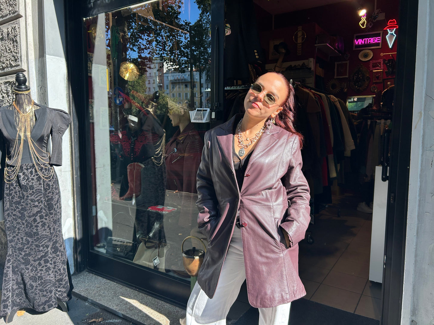 Giacca donna lunga in vera pelle vintage