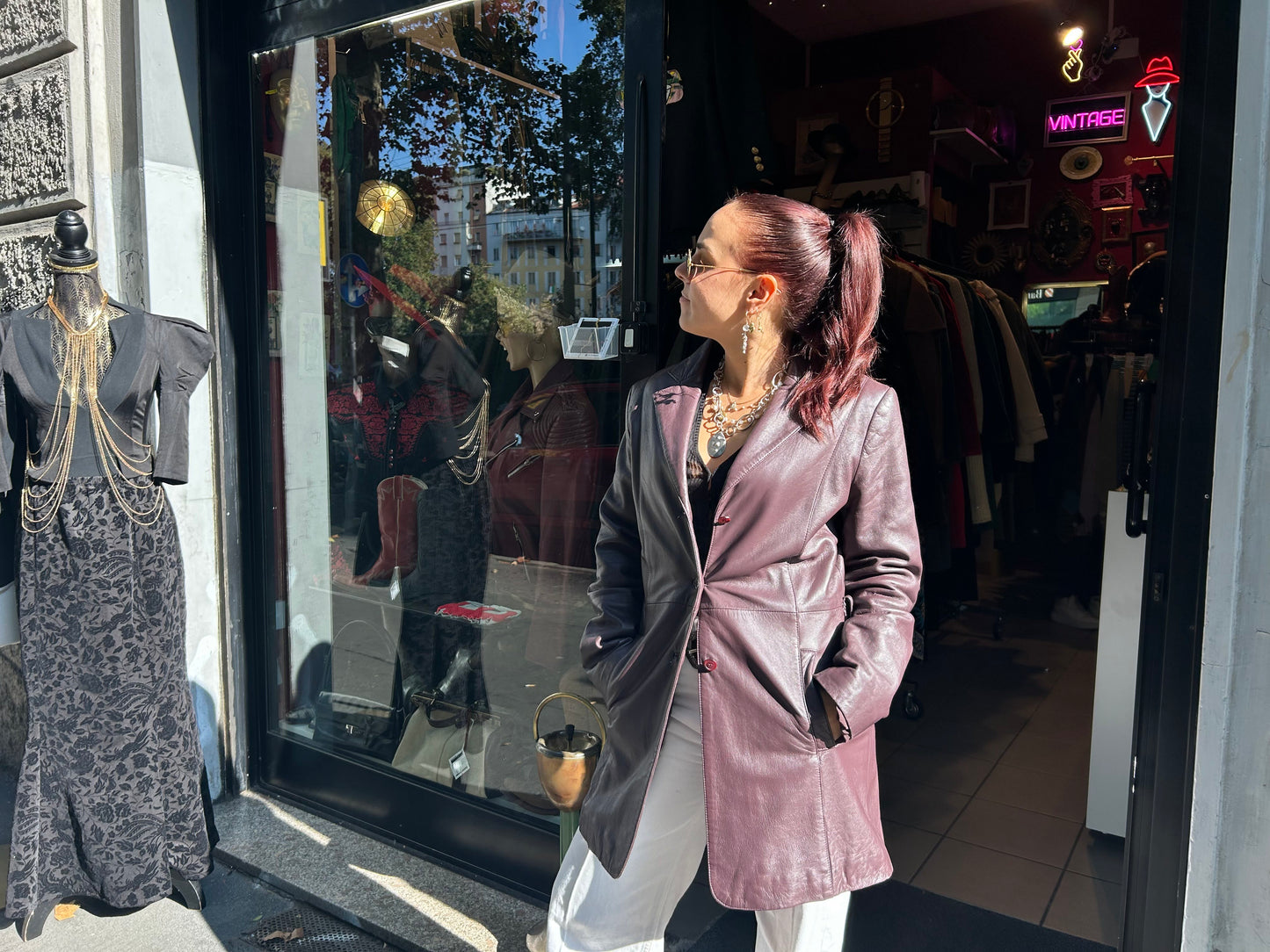 Giacca donna lunga in vera pelle vintage