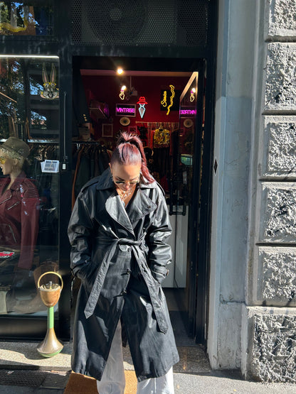 Trench uomo vintage in vera pelle nera