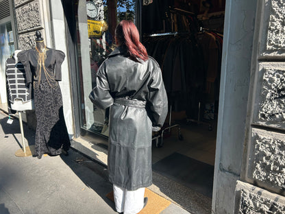 Trench uomo vintage in vera pelle nera