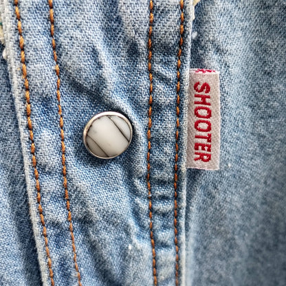 Camicia vintage texana in denim con inserti in pelle