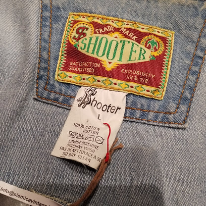 Camicia vintage texana in denim con inserti in pelle