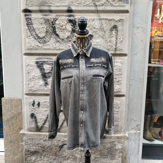 Camicia in jeans nera texana vintage