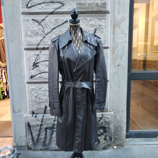 Trench vintage in pelle marrone