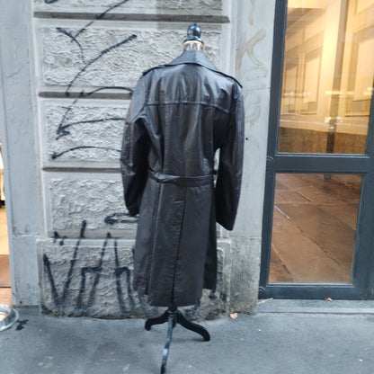 Trench vintage in pelle marrone