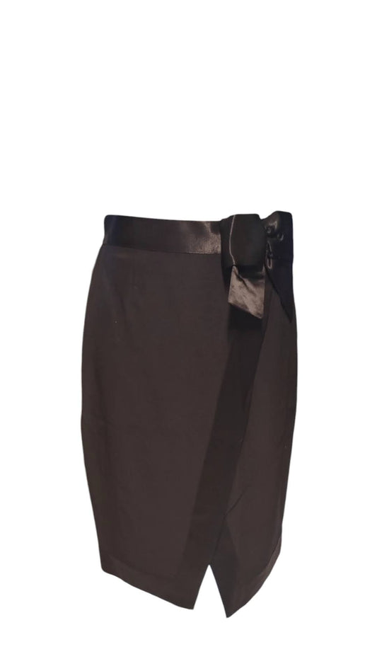 Gonna vintage sartoriale nera con fiocco in raso