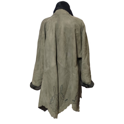 Montone shearling vintage verde smeraldo con ricami