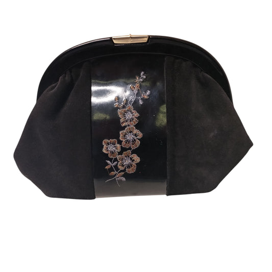 Pochette vintage in pelle e vernice ricamata