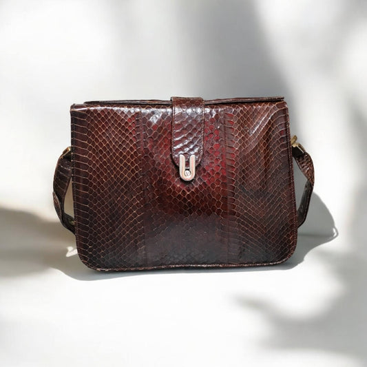 Tracolla vintage realizzata in pitone marrone