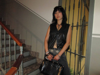 Gilet vintage in pelle nera