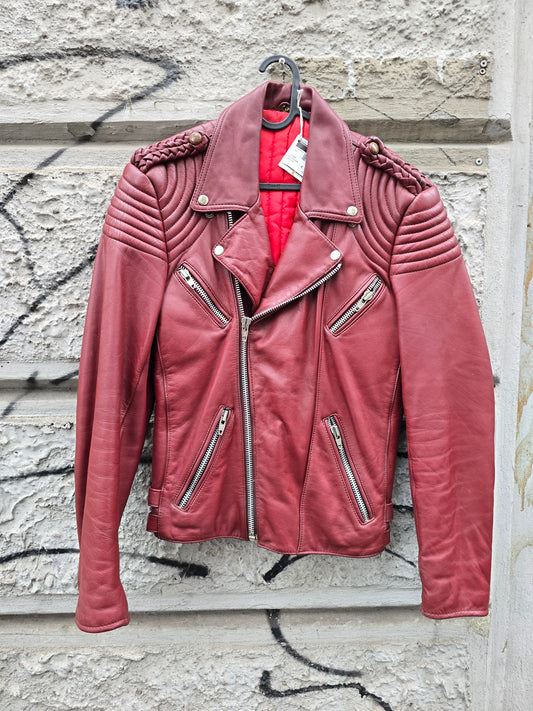 Chiodo vintage in pelle rossa