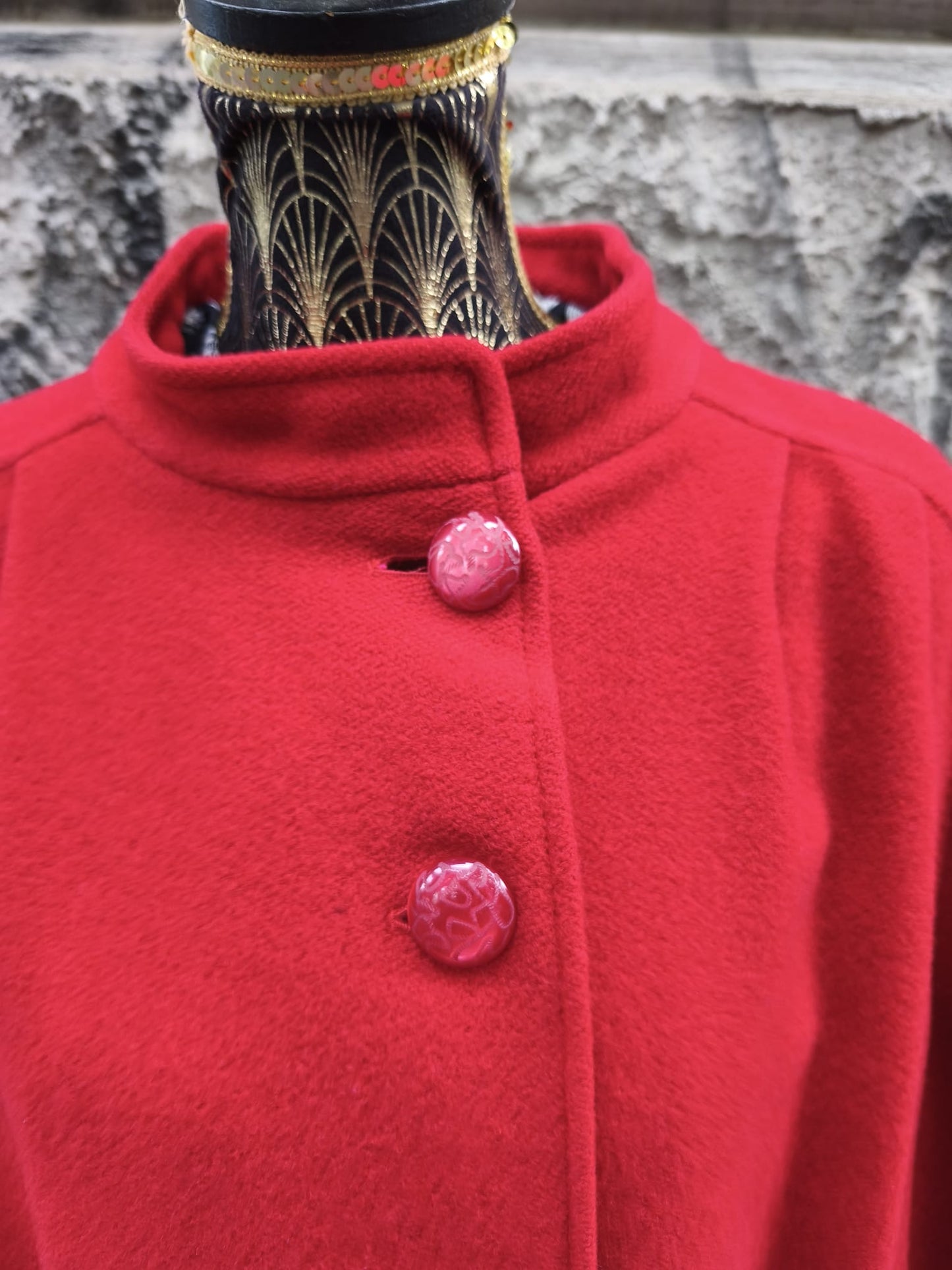 Cappotto donna vintage rosso in pura lana vergine