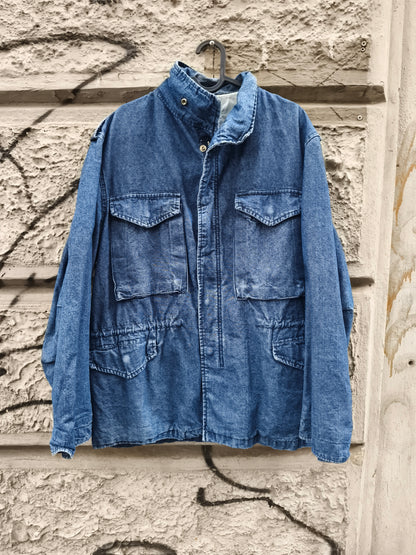 Giacca in jeans vintage Rifle con cerniera,  bottoni automatici e coulisse