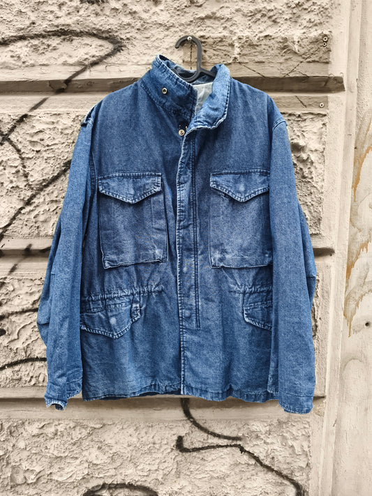 Giacca in jeans vintage Rifle con cerniera,  bottoni automatici e coulisse