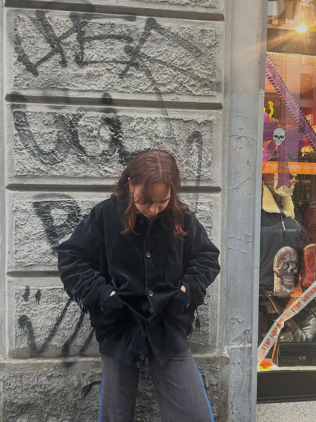 Bomber nero unisex vintage custom frange