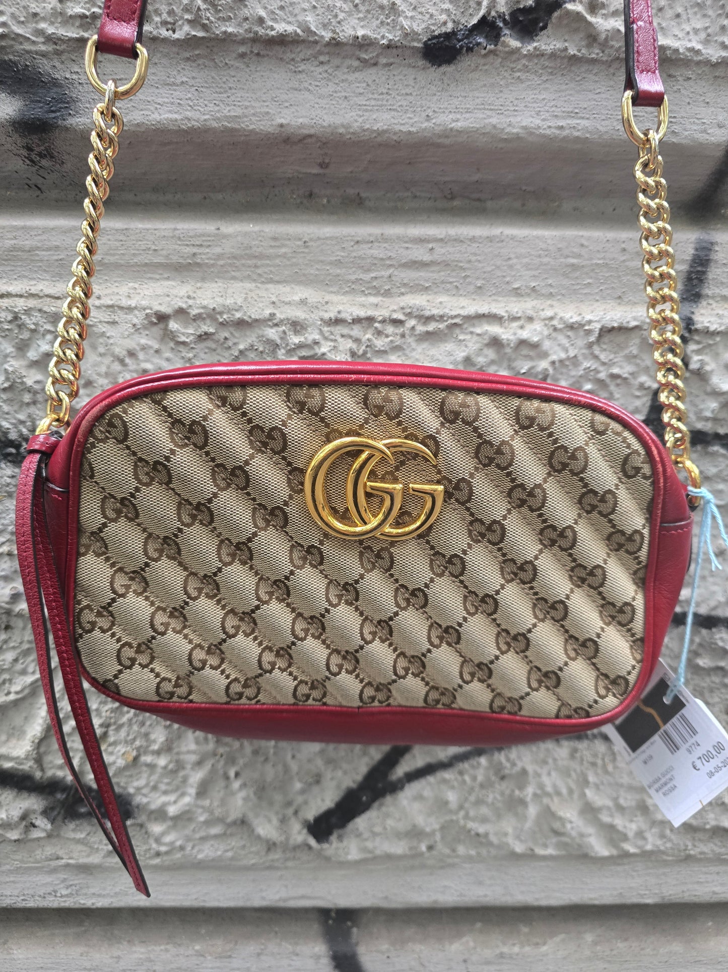 Borsa Gucci Marmont vintage rossa pelle e stoffa monogrammata
