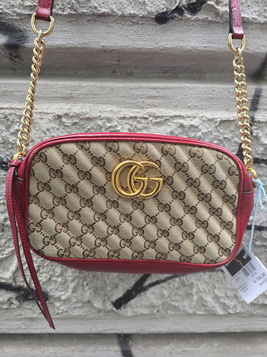 Borsa Gucci Marmont vintage rossa pelle e stoffa monogrammata