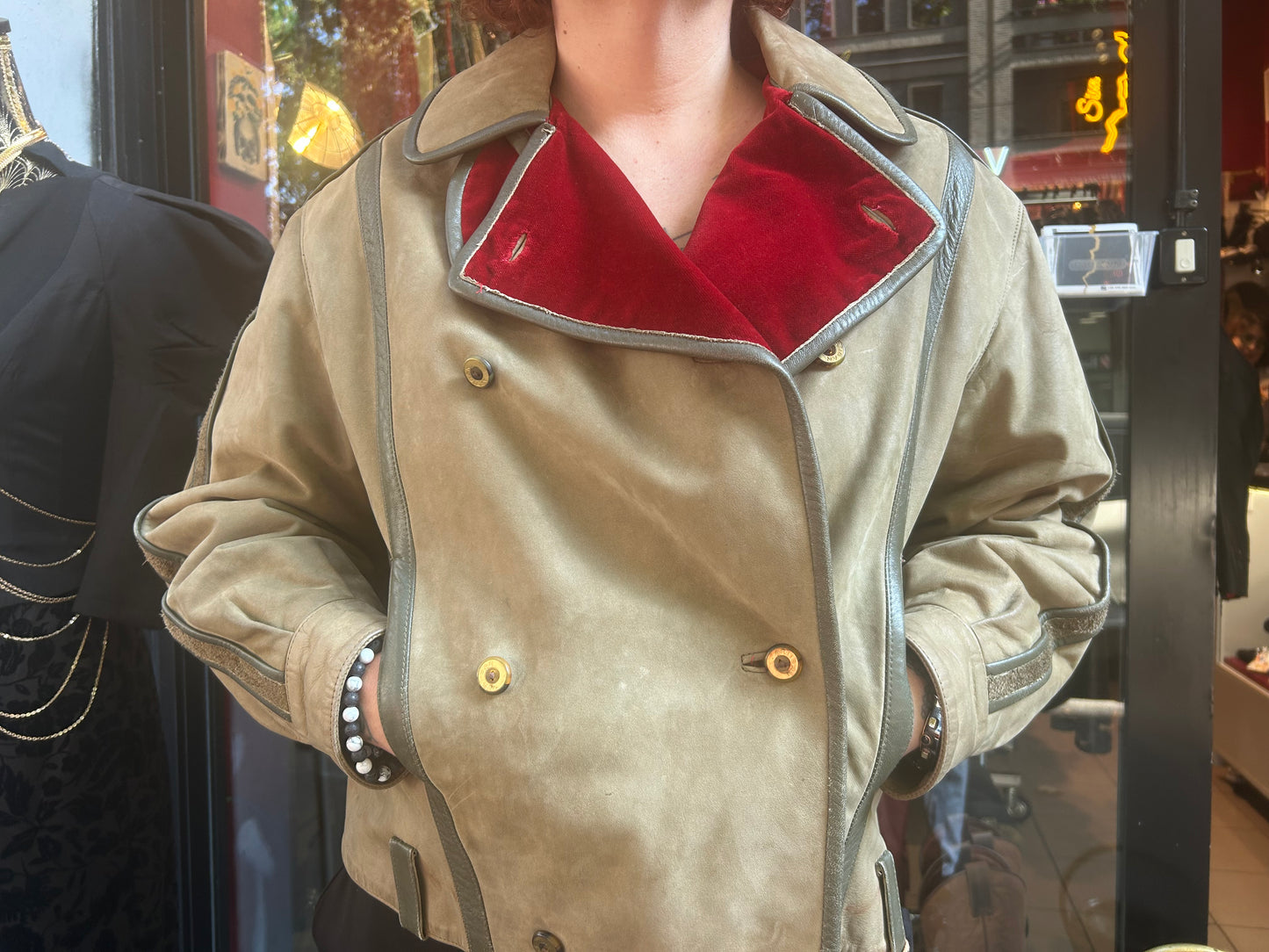 Giacca donna vintage in camoscio e velluto