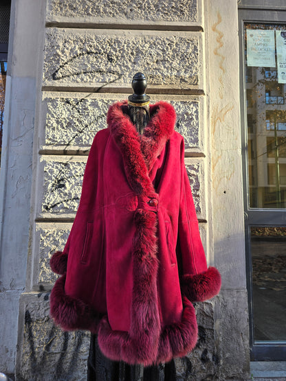 Montone donna vintage shearling con rifiniture in volpe