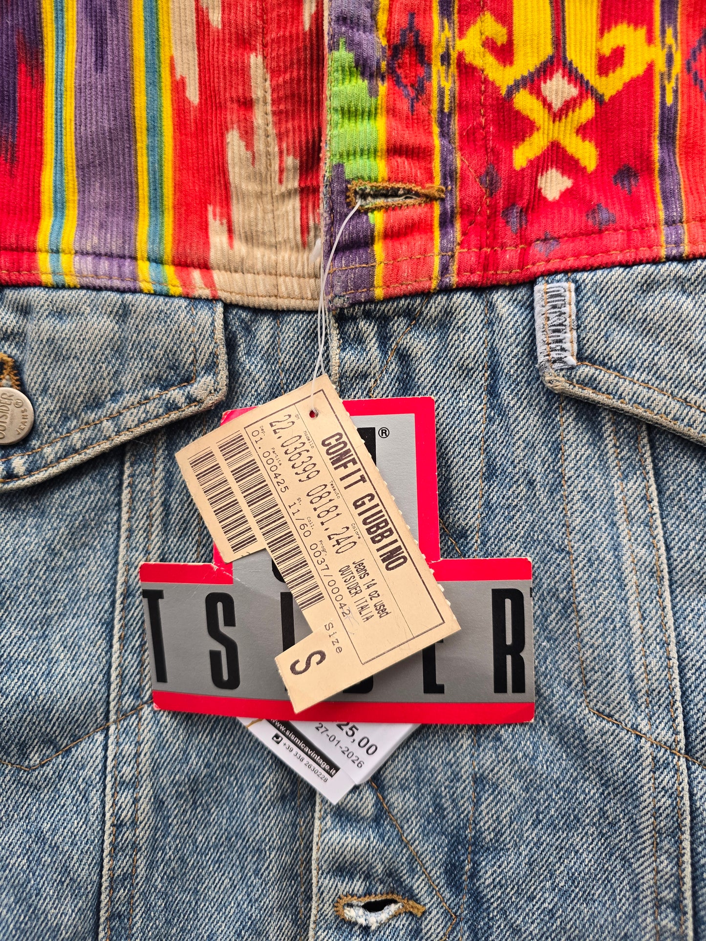 Giacca vintage Outsider in denim e velluto