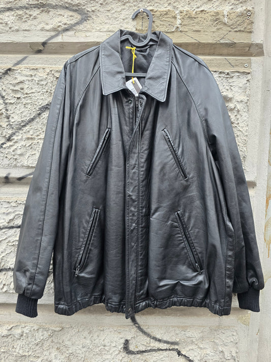 Bomber vintage anni 80 in vera pelle nera