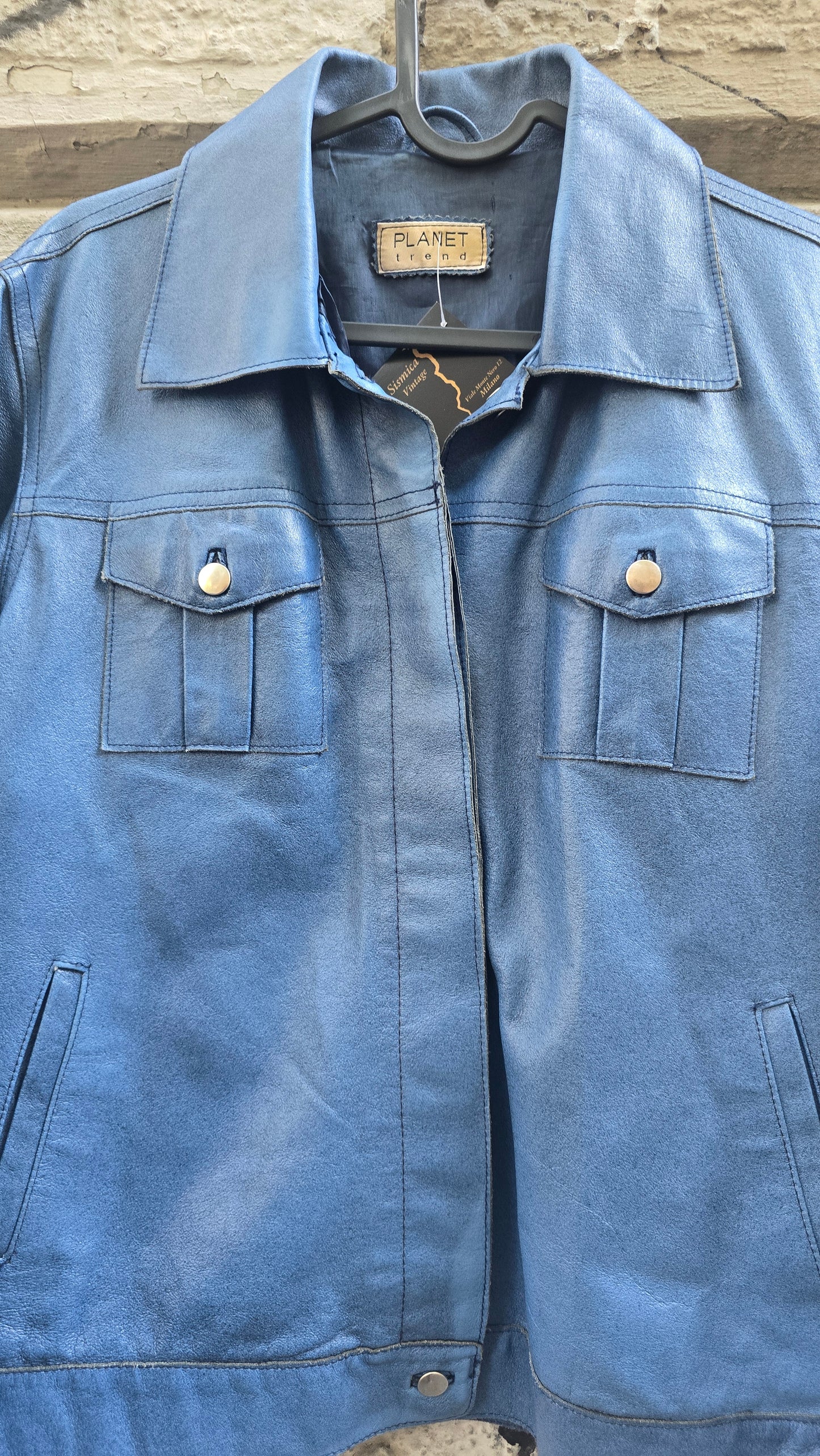 Giacca vintage in pelle blu