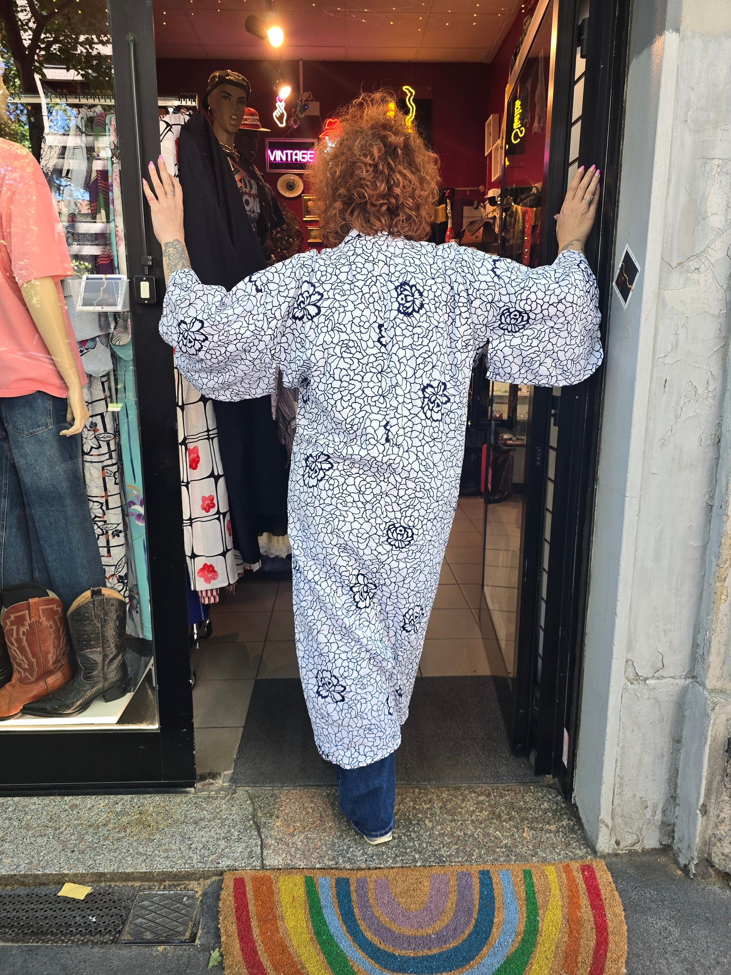 Kimono vintage bianco e blu