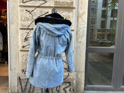 Giacca donna vintage in jeans con pelliccia interna sfoderabile