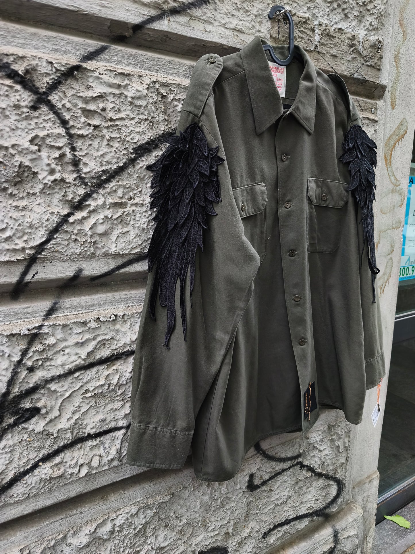 Camicia vintage Custom verde militare Cuore e Ali by Sismica