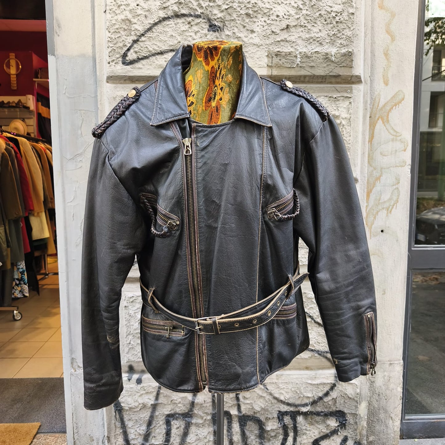 Giacca uomo in vera pelle, modello biker vintage