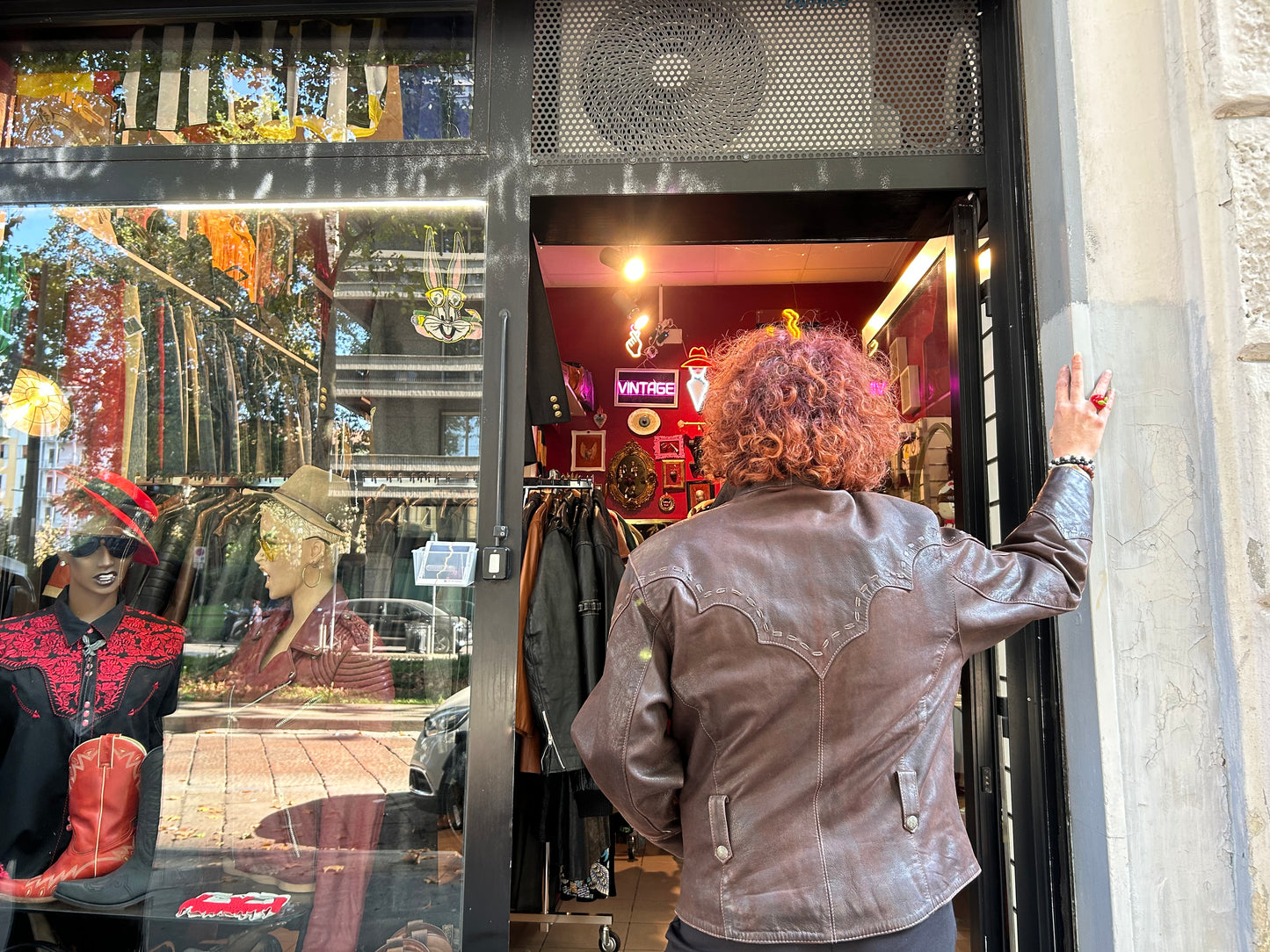 Giacca vintage in pelle marrone texana